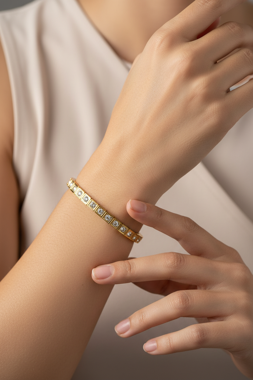 Gold Crystal Bangle on Wrist